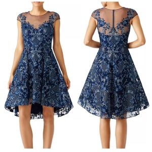 Marchesa Notte Navy Illusion Dress Sz 2